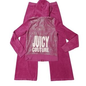 Pink Juicy Couture Matching Tracksuit Set Medium Jacket Pants Velour Vtg Flared